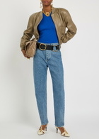 Chloe Sculpted Leather Cropped Bomber Jacket Brown