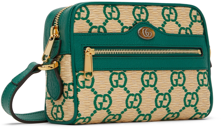 Gucci Raffia Mini Ophidia Shoulder Bag Natural Cream Green