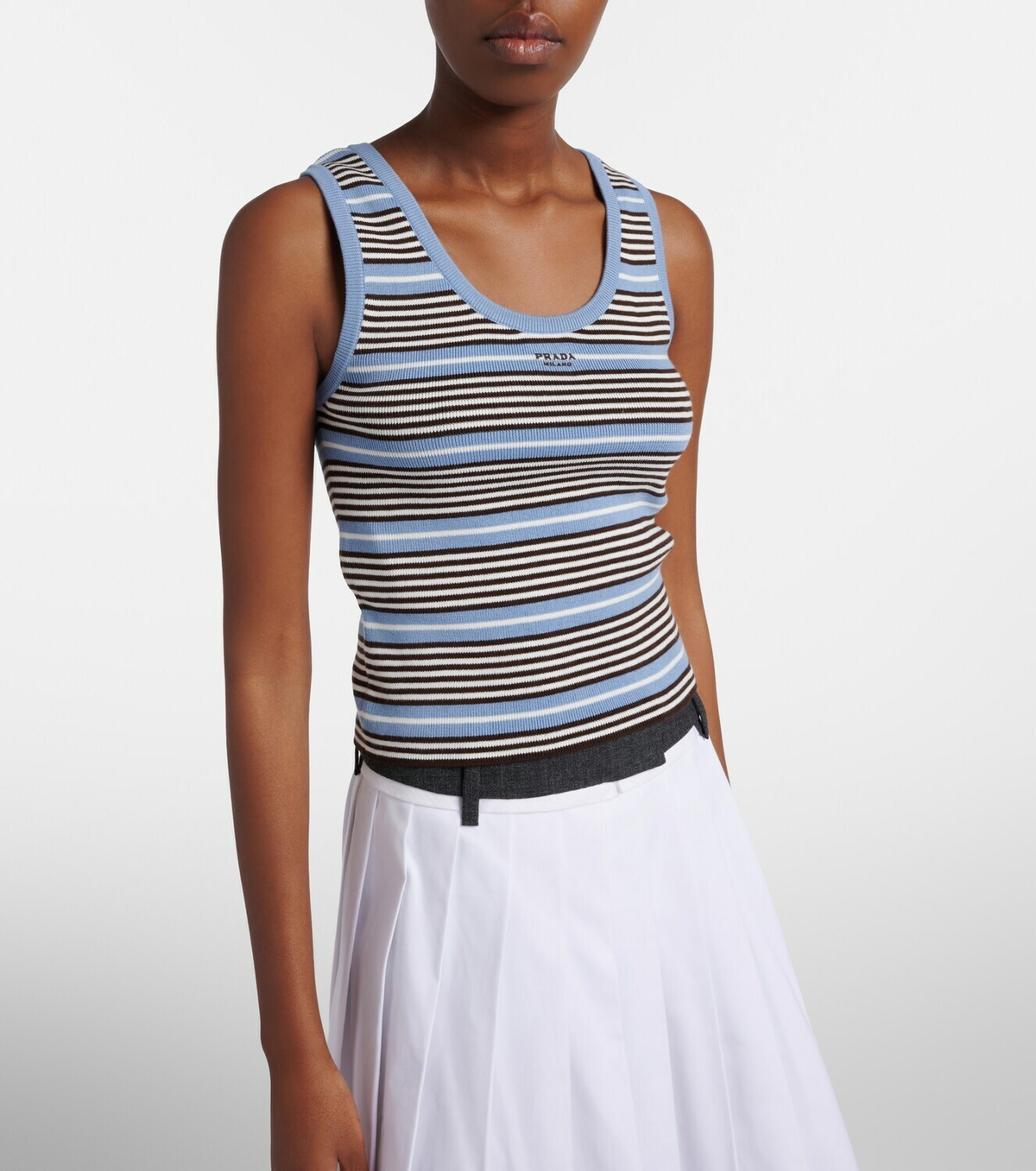 Prada Striped cotton-blend tank top