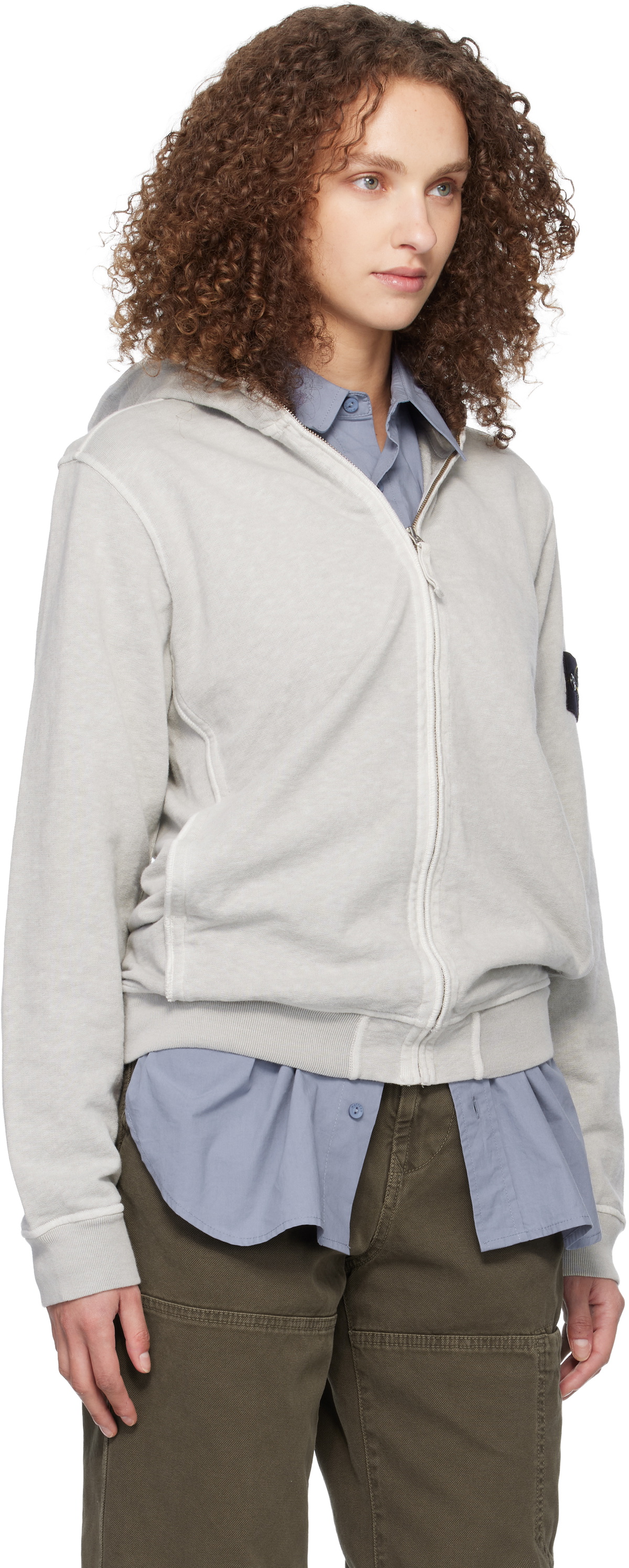 Stone Island Gray 6100032 Malfilé Fleece Old Effect Hoodie
