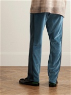 Needles - Webbing-Trimmed Logo-Embroidered Cotton-Blend Velour Track Pants - Blue