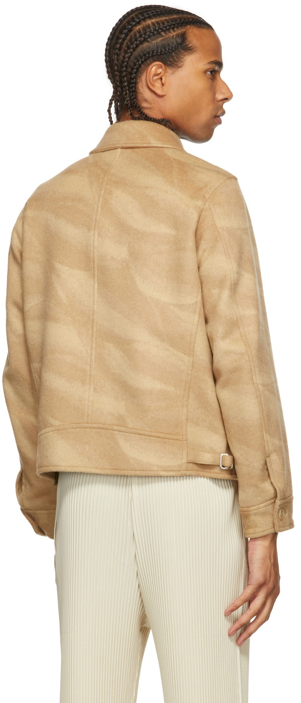 AURALEE Beige Wool & Cashmere Jacquard Melton Zip Jacket Auralee