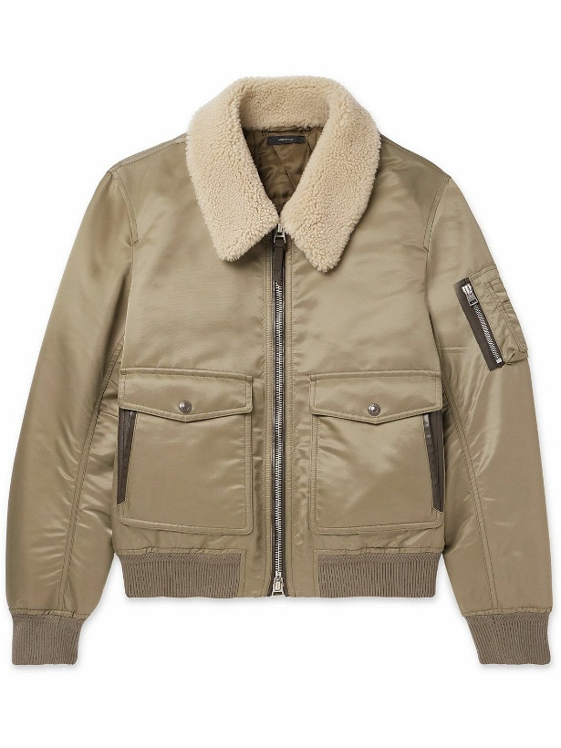 Photo: TOM FORD - Shearling and Leather-Trimmed Padded Shell Bomber Jacket - Green
