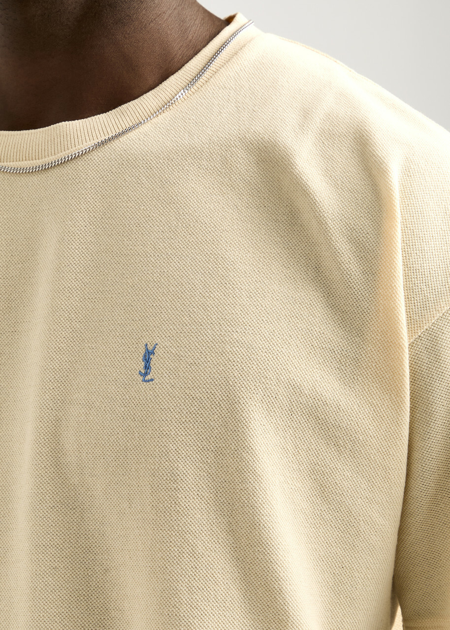 Saint Laurent Cassandre Logo-embroidered Cotton-blend T-shirt Yellow