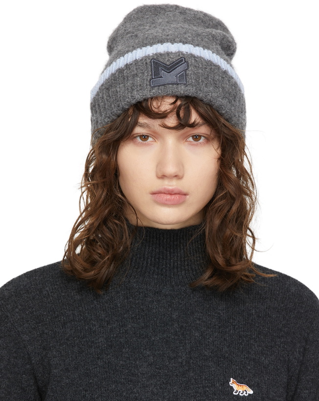 Photo: Maison Kitsuné Grey Patch Fluffy Knitted Beanie