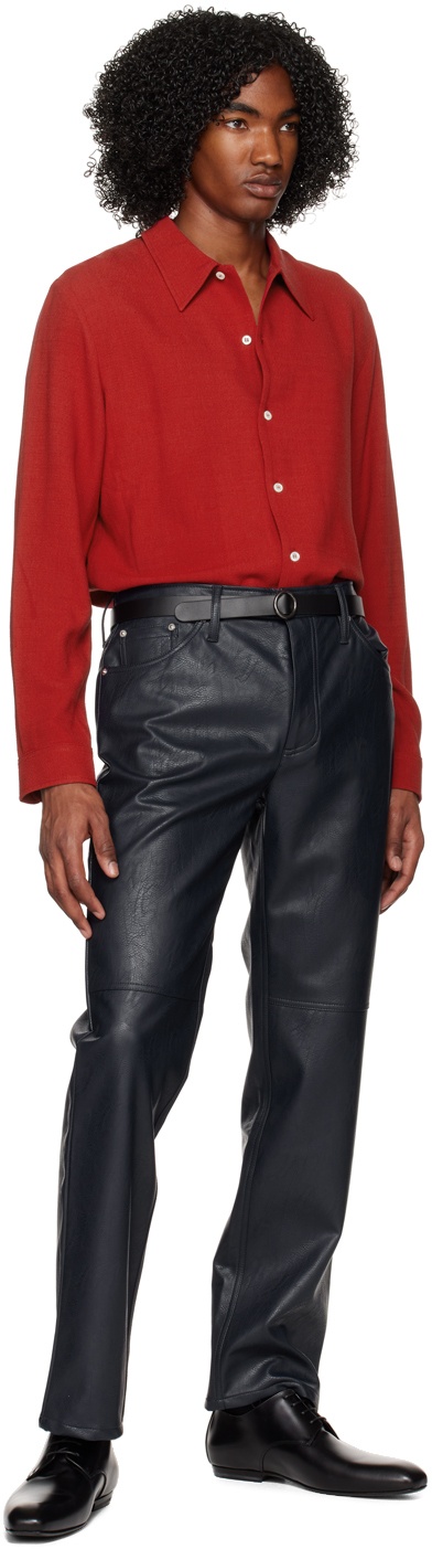 Navy Leather Trousers  BrandAlley