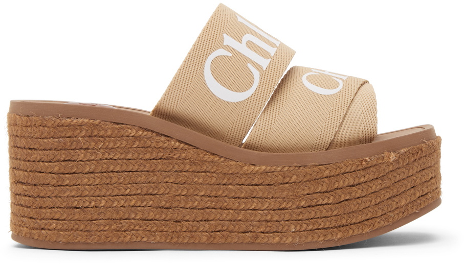 Chloé Beige Woody Wedge Heeled Sandals Chloe