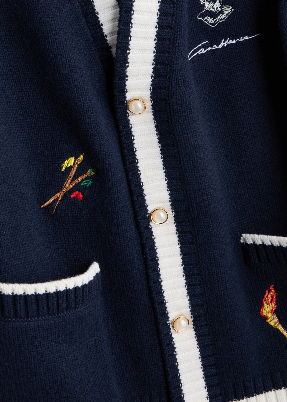 Casablanca Embroidered Wool and Cashmere-blend Cardigan Navy