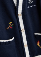 Casablanca Embroidered Wool and Cashmere-blend Cardigan Navy