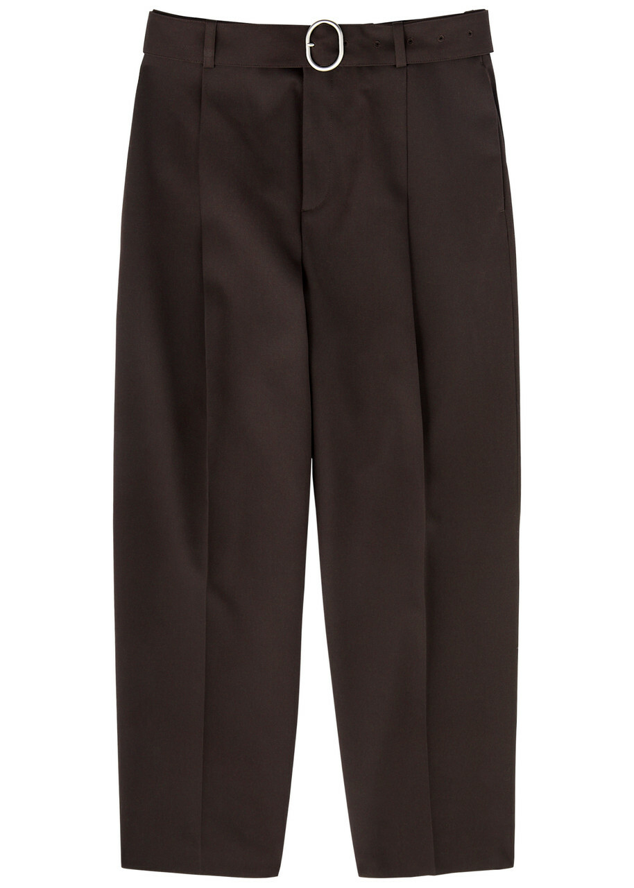 Jil Sander Belted Wide-leg Wool Trousers Brown