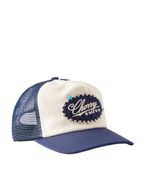 Photo: Cherry Los Angeles - 6 Star Logo-Embroidered Studded Canvas and Mesh Trucker Cap
