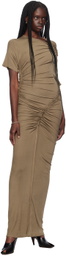 Atlein Brown Asymmetric Ruched Maxi Dress