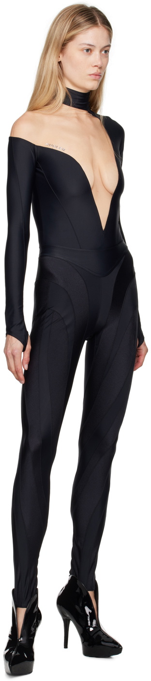 Mugler Black & Beige Asymmetrical Illusion Bodysuit Mugler