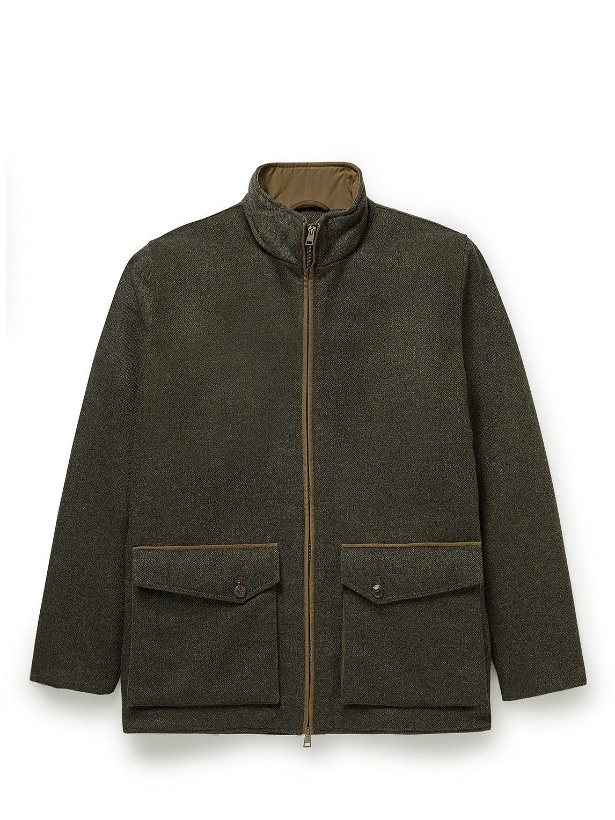 Photo: Purdey - Beesley Cotton-Trimmed Herringbone Wool-Tweed Jacket - Gray