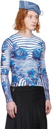 Jean Paul Gaultier White & Navy Floral Long Sleeve T-Shirt