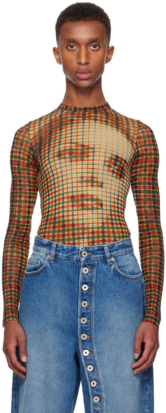 Jean Paul Gaultier Yellow & Red 'Tartan Face' Long Sleeve T