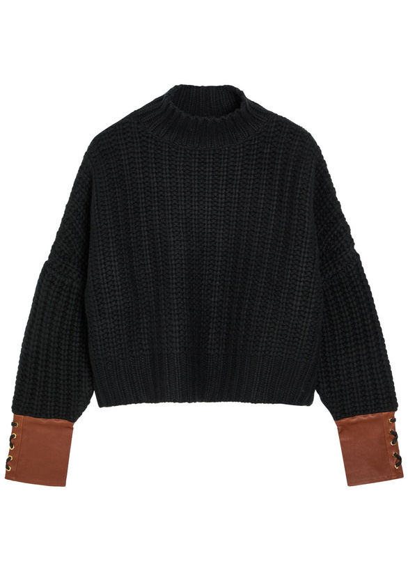 Photo: Skiim Hero Leather-trimmed Cashmere Jumper Black