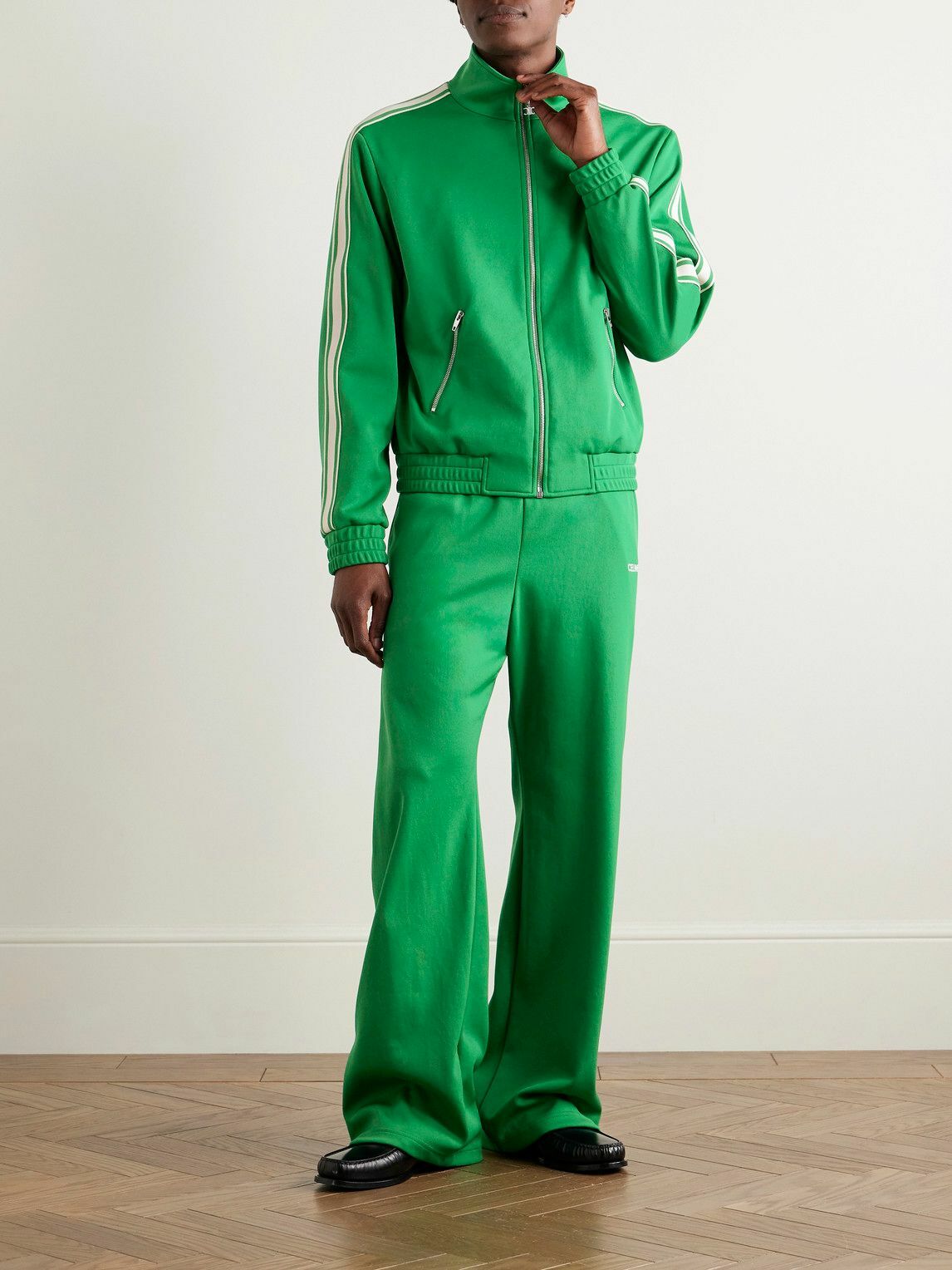 CELINE - Straight-Leg Logo-Embroidered Striped Jersey Track Pants - Green