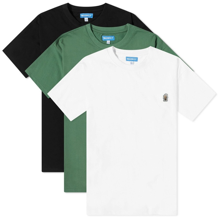 Photo: MARKET Men's Bear T-Shirt 3-Pack in White/Green/Washed Black