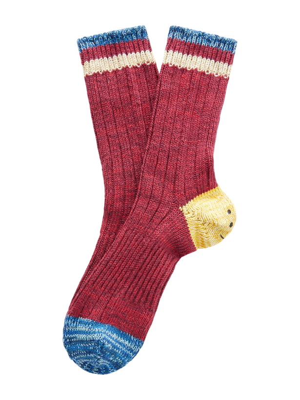 Photo: KAPITAL - Ivy Rainbowy Happy Heel Cotton and Hemp-Blend Socks - Red
