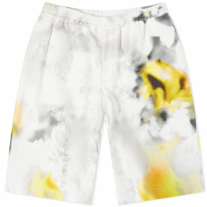 Photo: Alexander McQueen Men's Obscured Flower Printed Shorts in White/Yellow