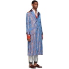 Gucci Blue and Orange Viscose Jacquard Shimmering Coat