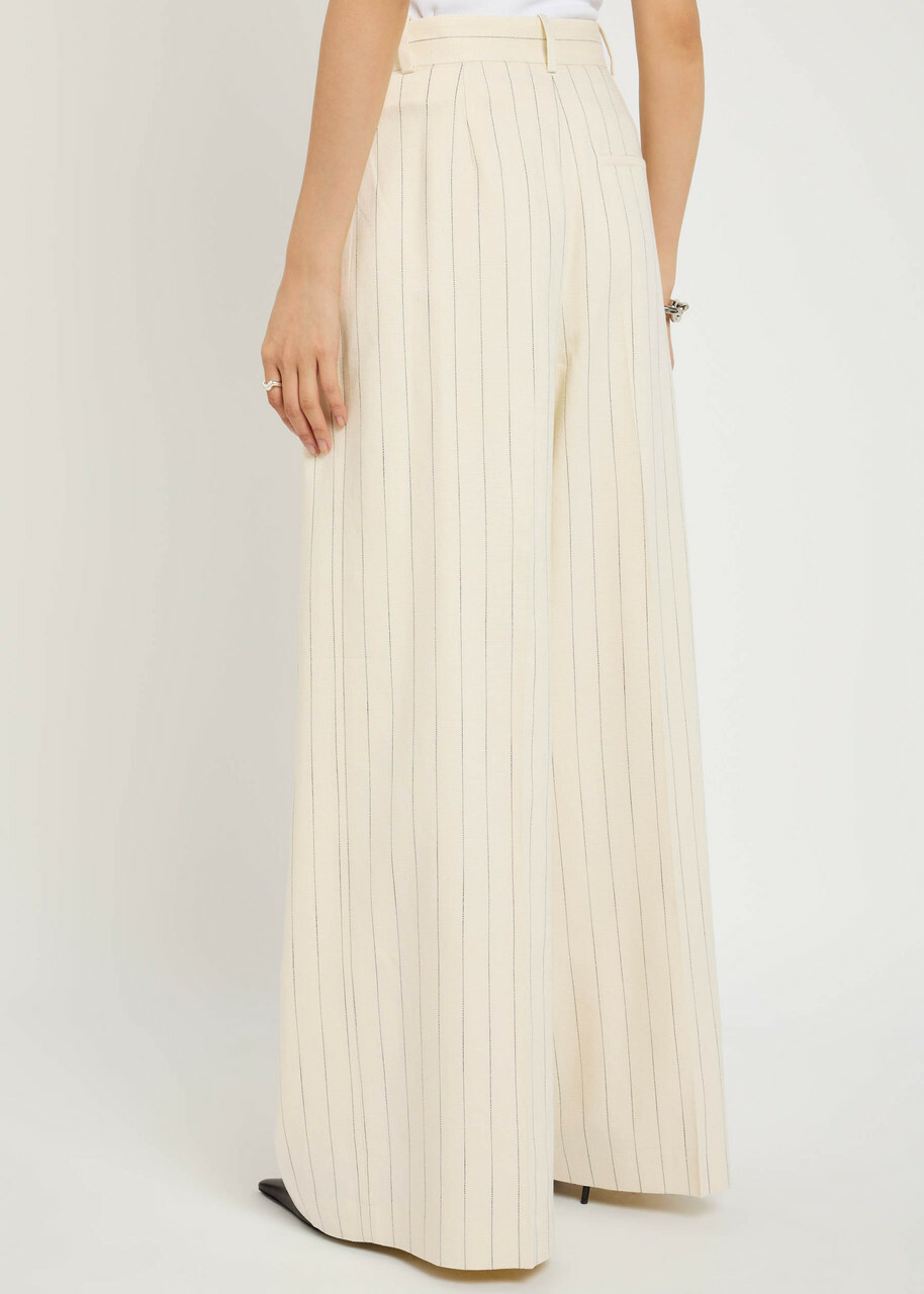 Anine Bing Lou Pinstriped Wide-leg Trousers Cream