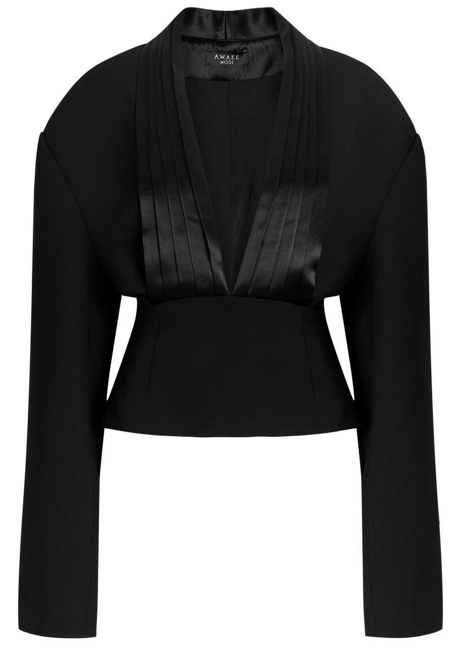 A.W.A.K.E Mode Cummerbund Collar Tuxedo Crepe and Satin top Black