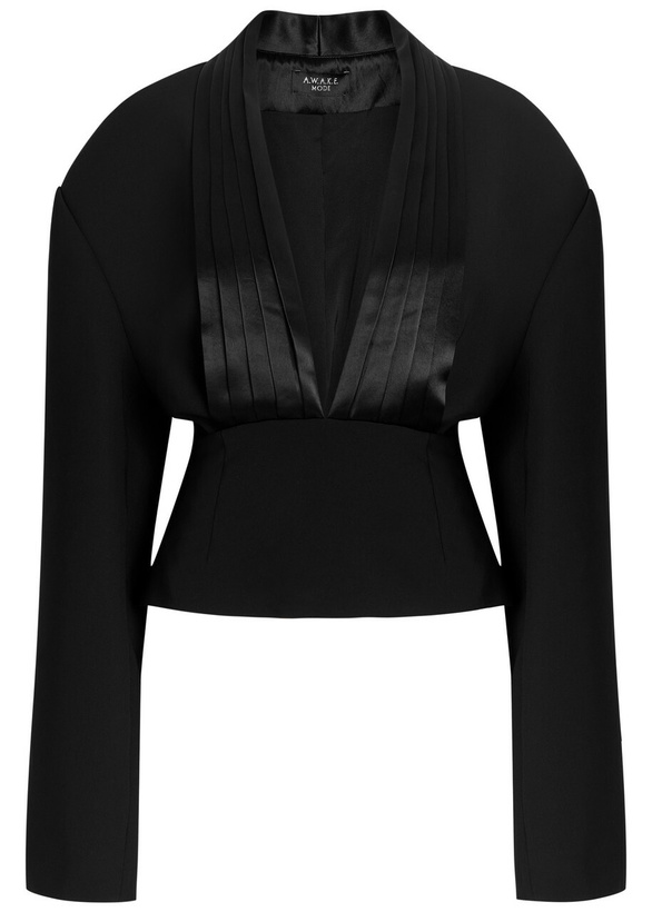 Photo: A.W.A.K.E Mode Cummerbund Collar Tuxedo Crepe and Satin top Black