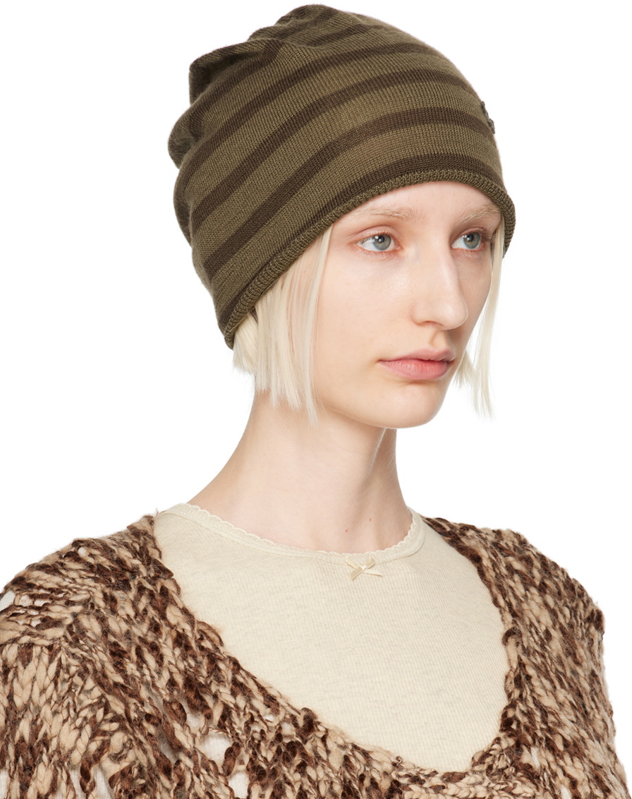 OPEN YY Khaki Stripe Slouchy Beanie