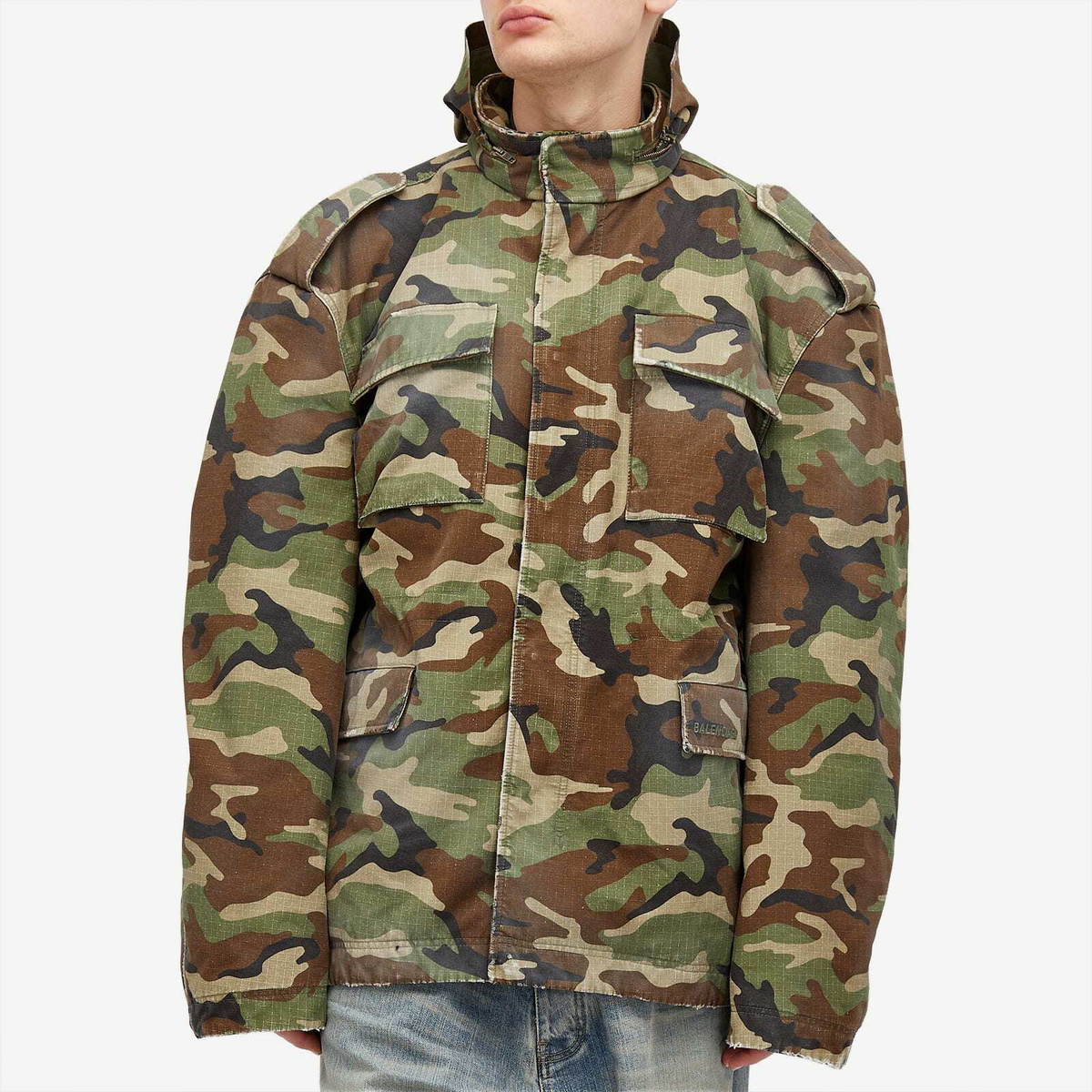 Balenciaga Men's Camo Biker Jacket in Khaki Balenciaga