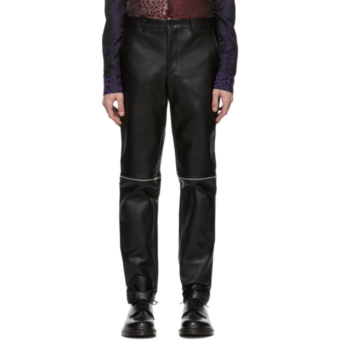 Photo: Comme des Garcons Homme Plus Black Faux-Leather Zippered Trousers