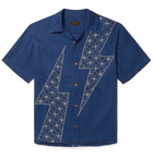 KAPITAL - Camp-Collar Embroidered Inidigo-Dyed Linen Shirt - Blue