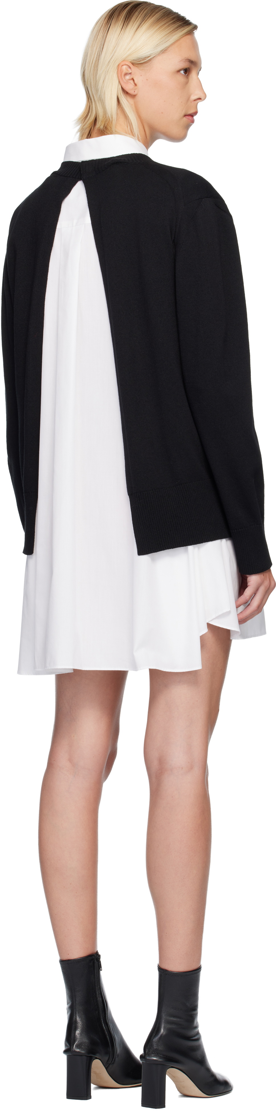 sacai White & Black Poplin & Cotton Knit Minidress