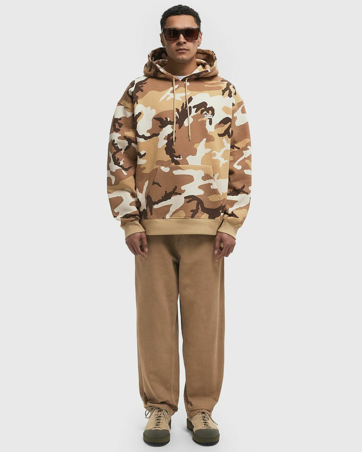 PATTA Bark Woodland Camo Boxy Hooded Sweater Brown Mens Hoody
