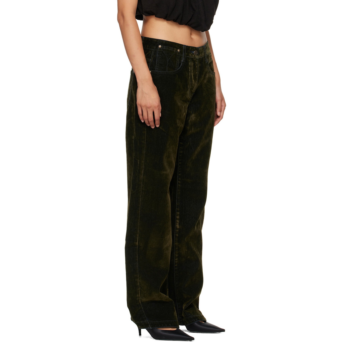 OPEN YY Khaki Velvet Denim Curved Jeans