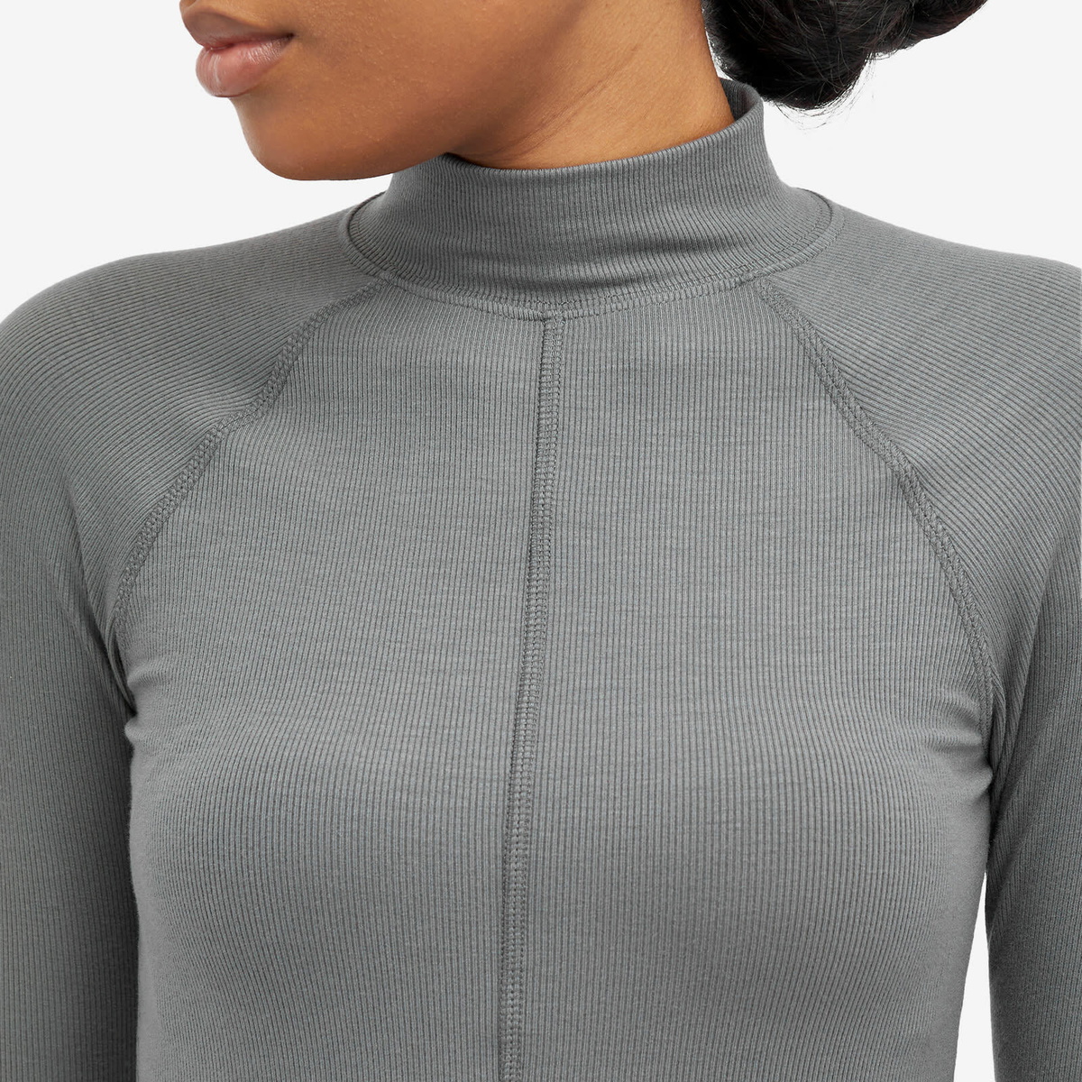 Joah Brown Women's Stitch Mock Neck Long Sleeve Top in Smoke Joah