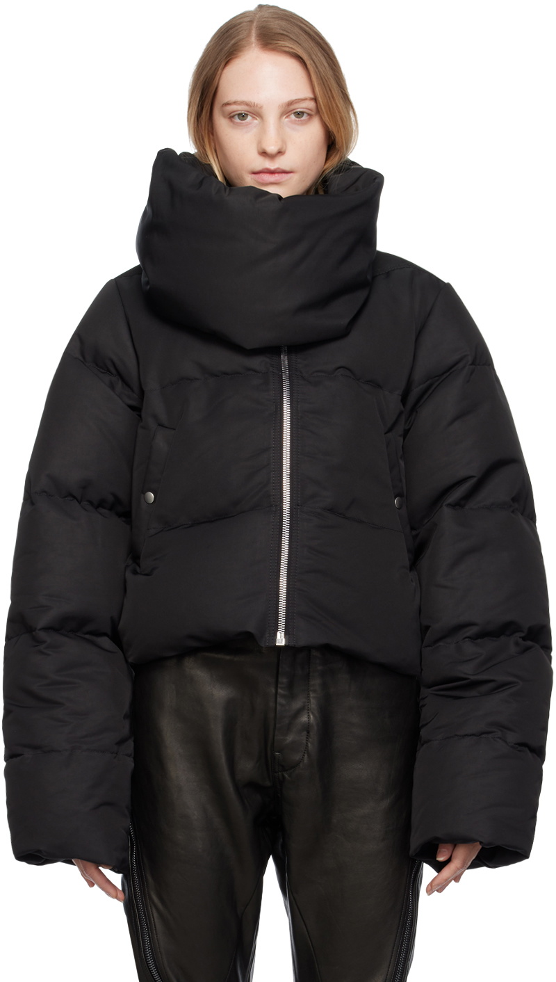 Rick Owens Black Funnel Neck Down Jacket Rick Owens