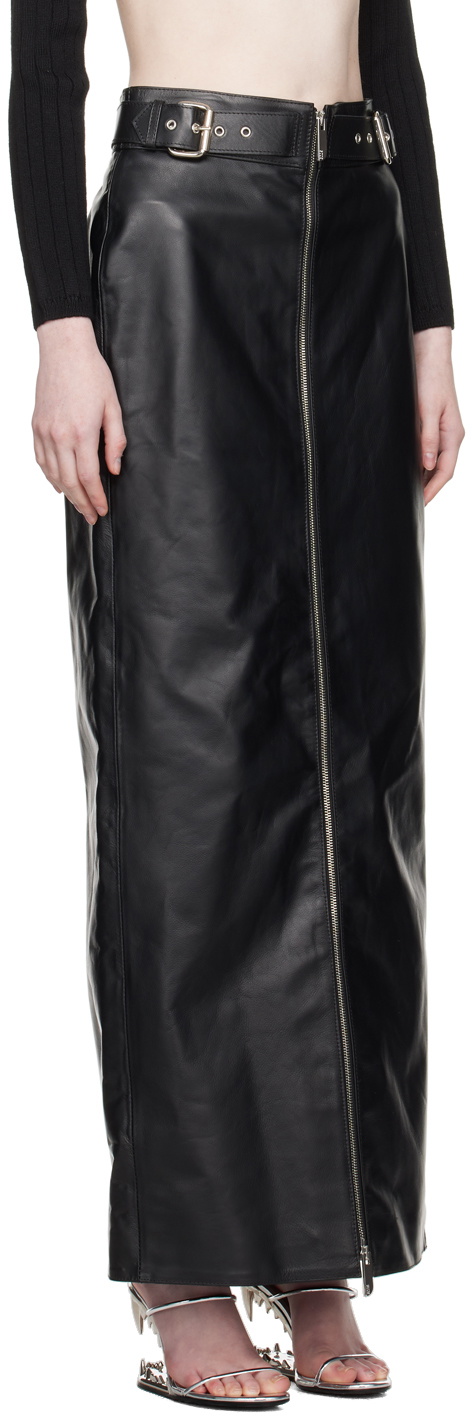 GCDS Black Belted Leather Maxi Skirt