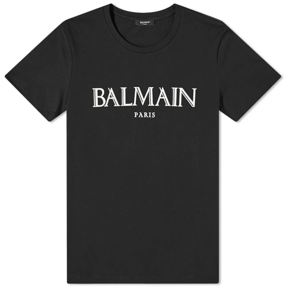 Balmain Men's Rubber Logo T-Shirt in Black/White Balmain