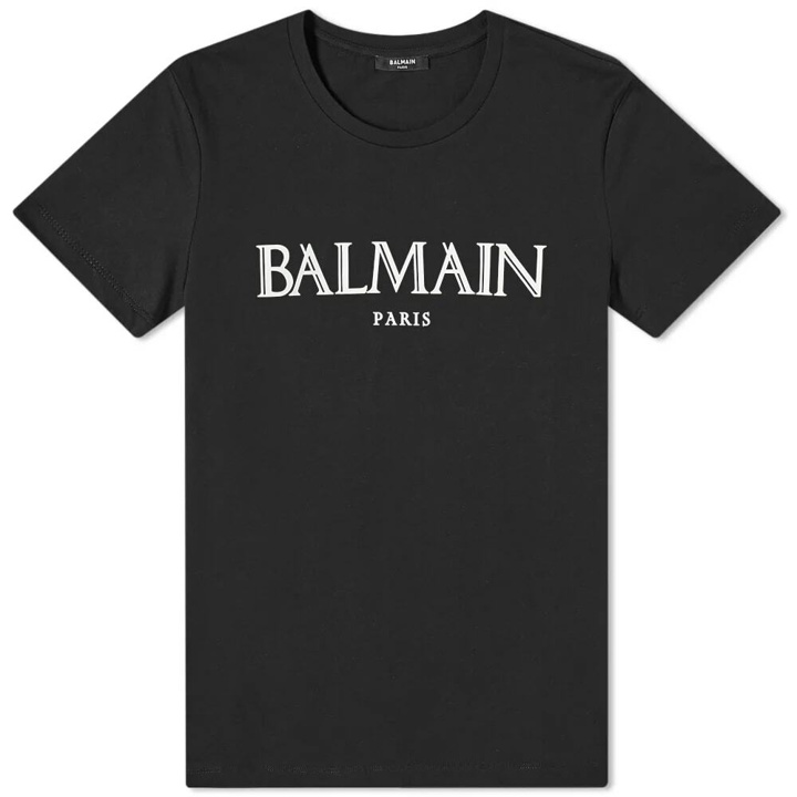 Photo: Balmain Men's Rubber Logo T-Shirt in Black/White