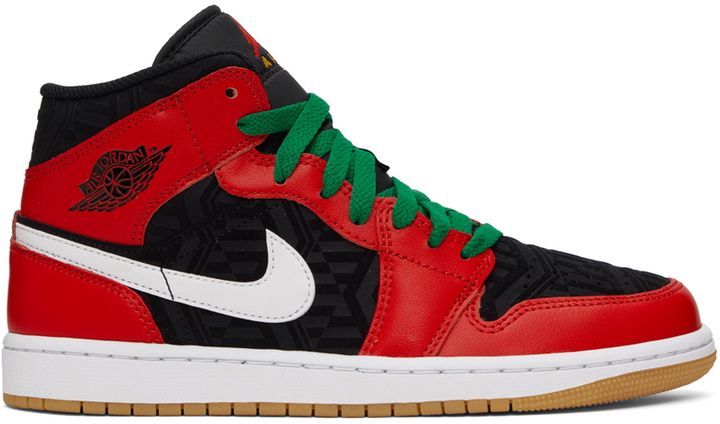 Photo: Nike Jordan Black & Red Air Jordan 1 Mid SE Sneakers