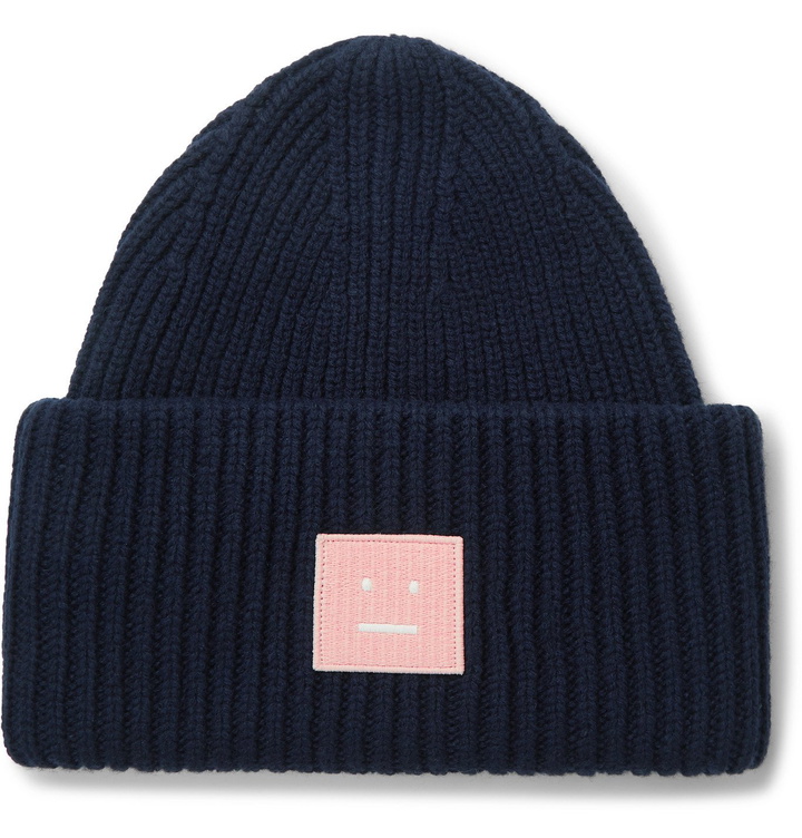 Photo: Acne Studios - Logo-Appliquéd Ribbed Wool Beanie - Blue