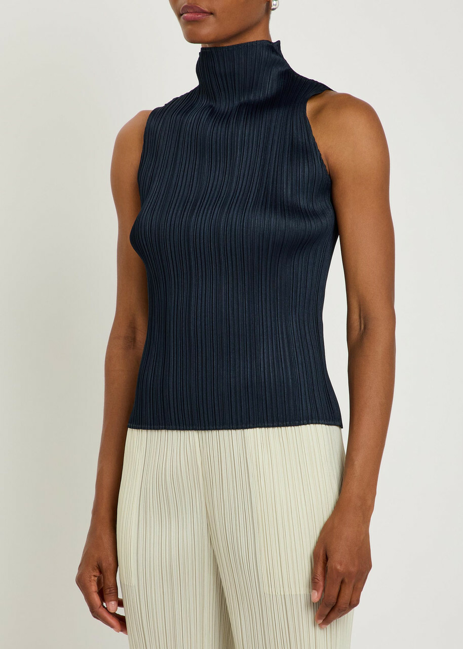 Pleats Please Issey Miyake Pleated Woven top Navy