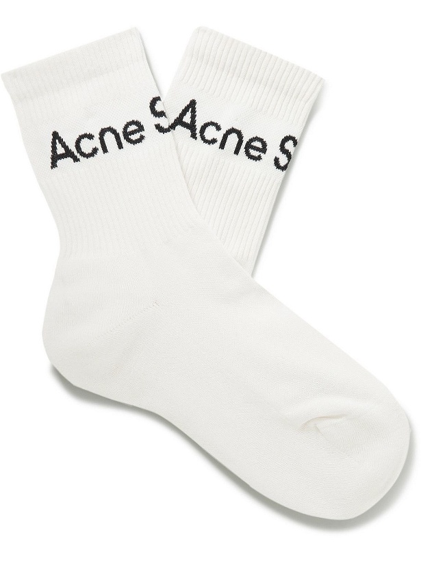 Photo: Acne Studios - Logo-Jacquard Cotton-Blend Socks - White