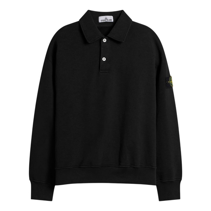 Photo: Stone Island Men's Tubular Cotton Garment Dyed Polo Sweatshirt in Black