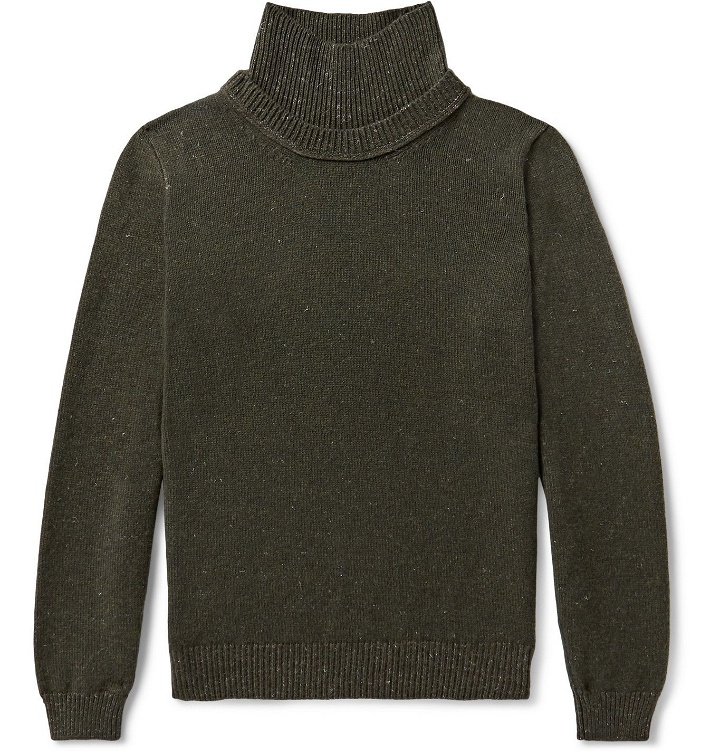 Photo: Inis Meáin - Mélange Merino Wool and Linen-Blend Rollneck Sweater - Green