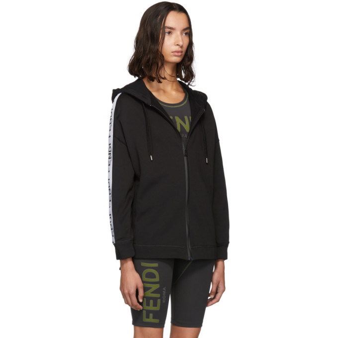 Fendi Velvet Ff Zipped Hooded Jacket In Black