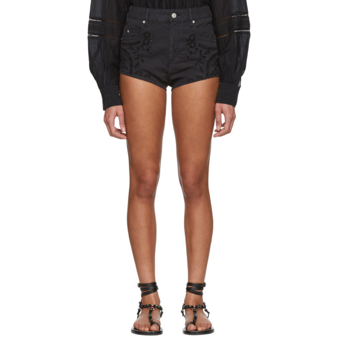 Photo: Isabel Marant Black Reverson Embroidered Denim Shorts