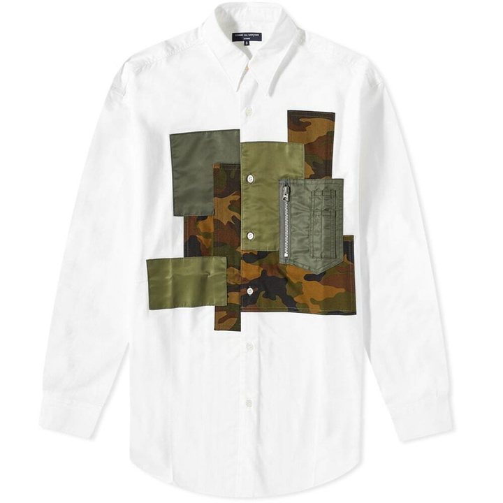 Photo: Comme des Garçons Homme Men's Multi Patch Zip Pocket Shirt in White/Khaki